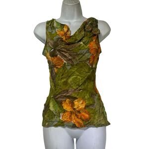lorena conti paris floral crinkle sleeveless cami tank top
